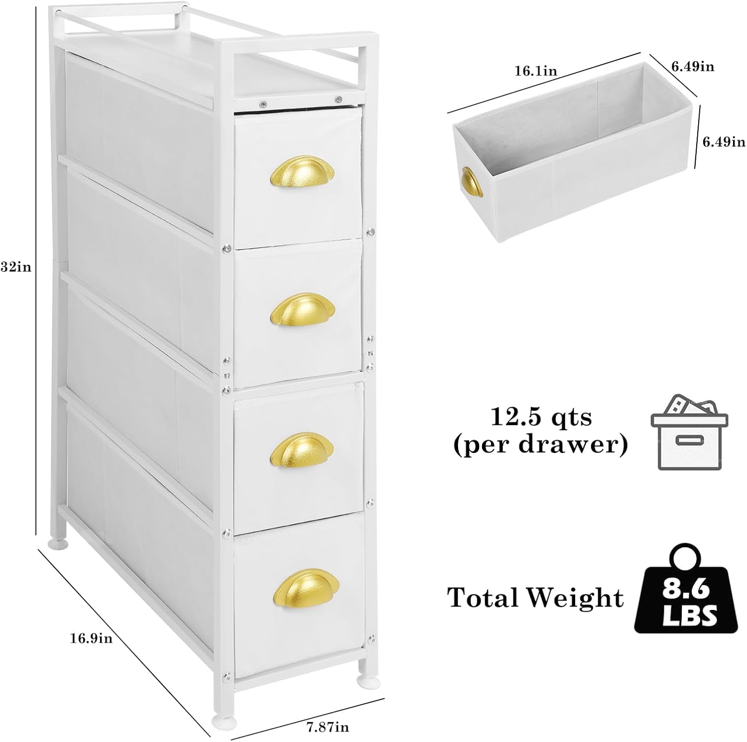 Narrow 4 Drawers Fabric Storage Dresser with Wooden top Z2343