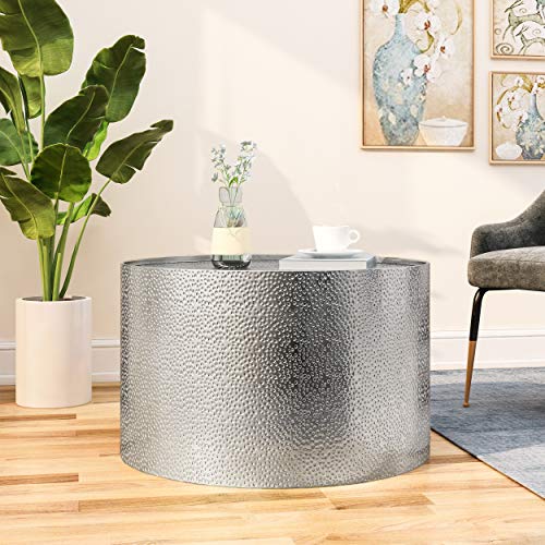 Silver Round Coffee Table with Hammered Iron U321