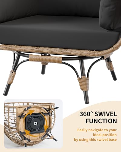 Oversize Grey Wicker Egg Chair with 4 Cushions and Ottoman U6627