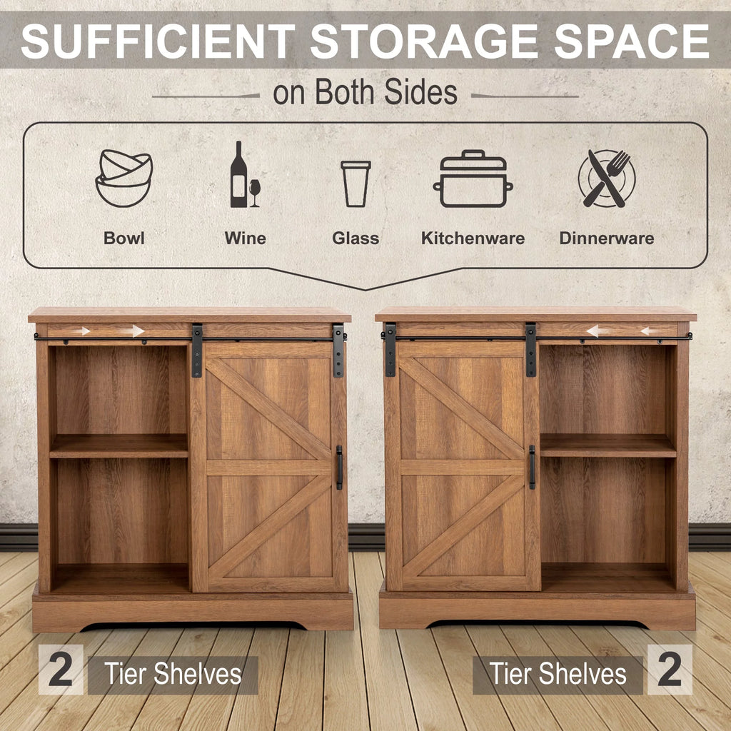 Brown Sliding Barn Door Storage Cabinet Sideboard Y771