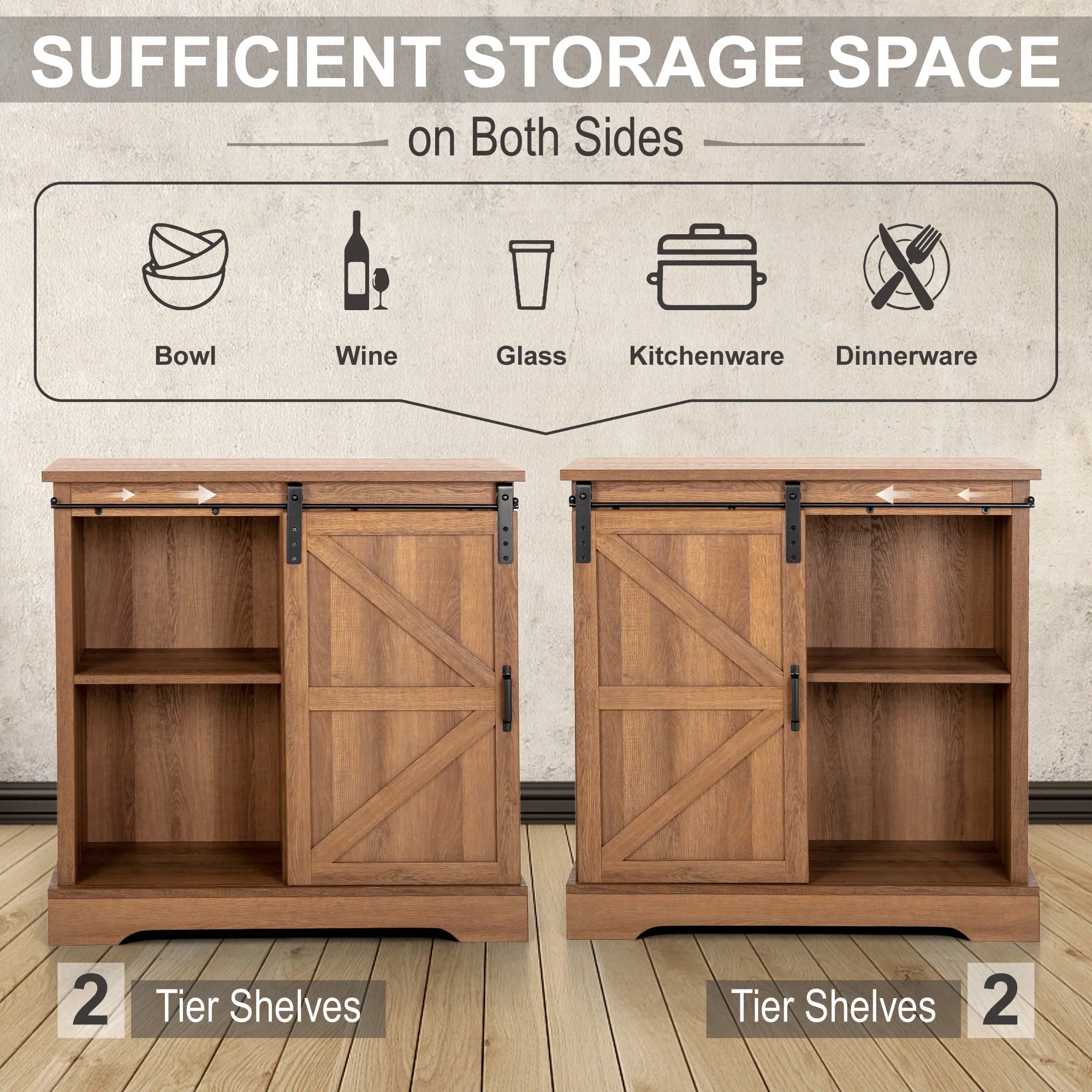 Brown Sliding Barn Door Storage Cabinet Sideboard Y771