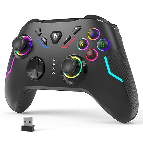 Wireless PC Gaming Controller with 9 Color LED Light, Turbo Function, Adjustable Vibration & Headphone Jack (2.4G) N283