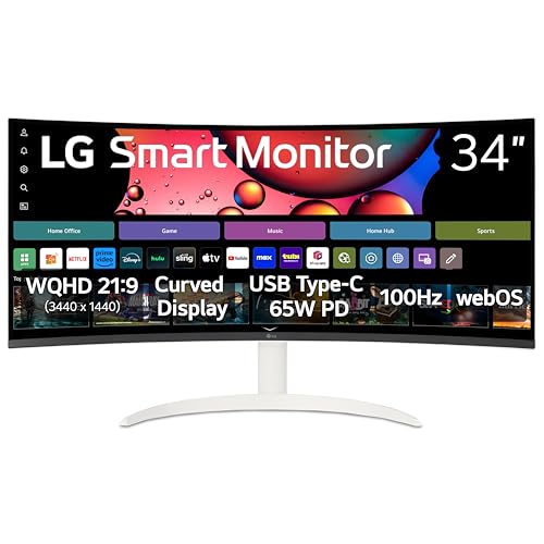 34 inch Smart Curved Monitor QHD 1440p UltraWide Screen White U140