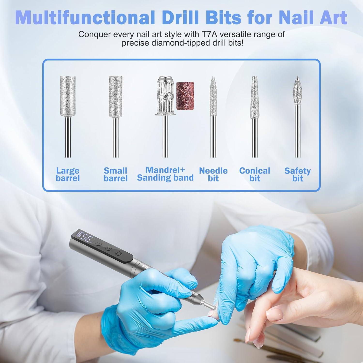 Cordless Electric Nail Drill 35000rpm with Drill Bits Set Gray N261597