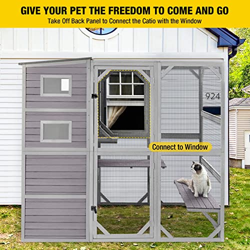 Large 4 Tiers Cat Enclosures House with Weatherproof Roof 70" H 77" L U576625