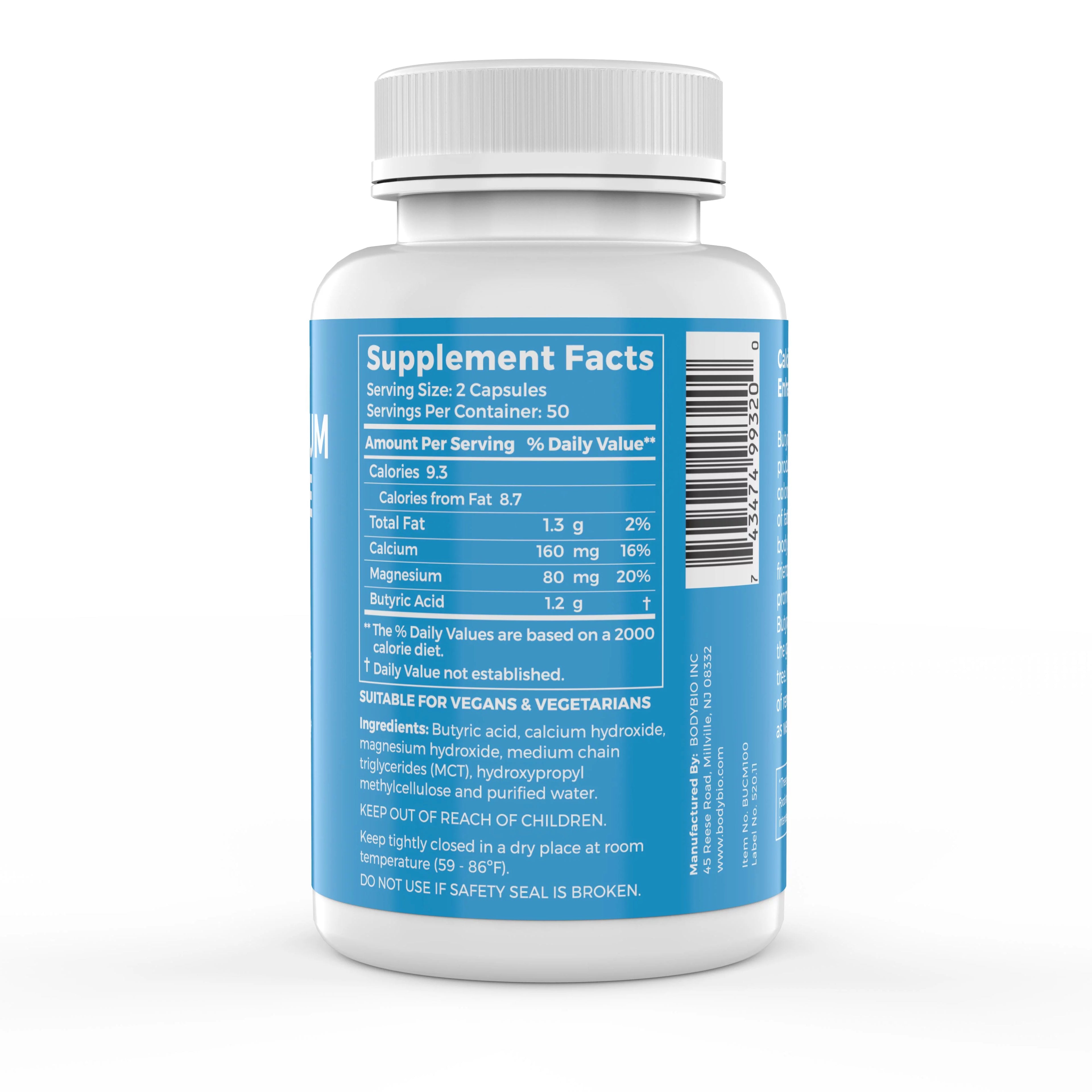 Butyrate Gut Health Supplement 100 Calcium Magnesium Capsules B711