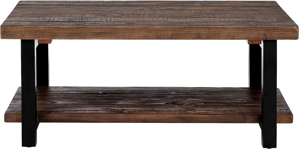 Rustic Industrial Metal and Solid Wood Coffee Table 42 in x 24 in x 18 in Brown E96563