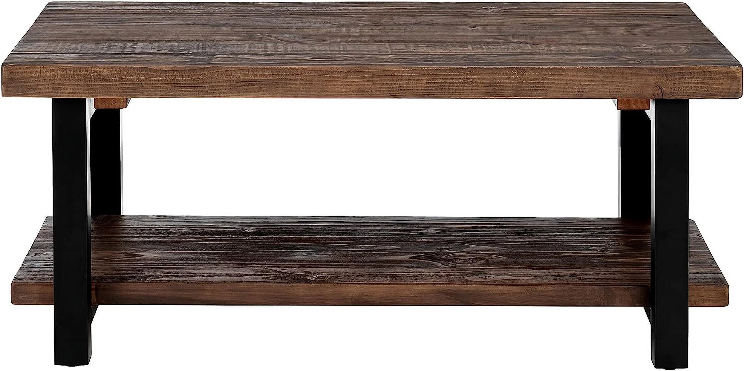 Rustic Industrial Metal and Solid Wood Coffee Table 42 in x 24 in x 18 in Brown E96563