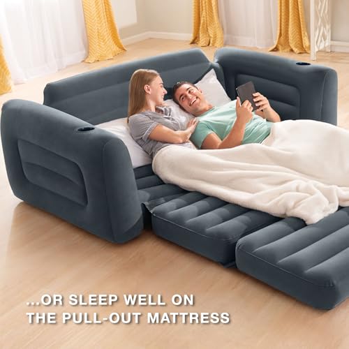 Inflatable Pull-Out Sofa Blow-Up Couch Queen Size Air Mattress Bed R27284