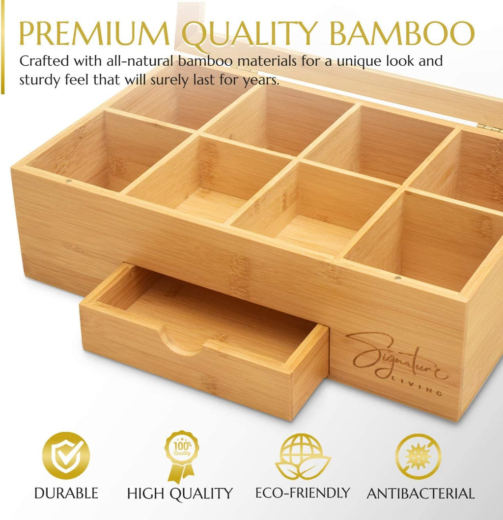 Bamboo Wooden Tea Box Organizer Storage with Drawer (8 Compartments) Y637126