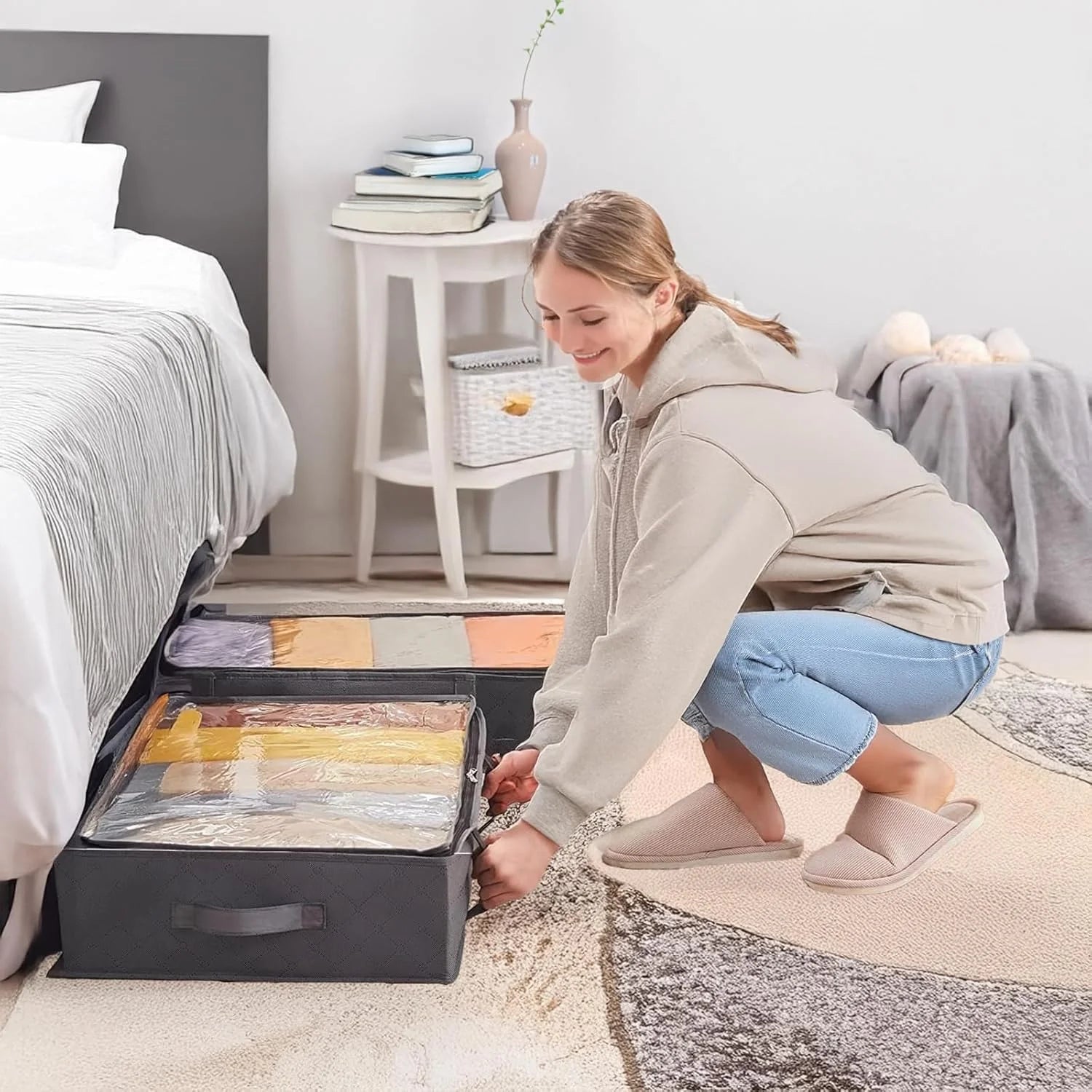 90L Under Bed Storage Containers Black 6 Pack T459