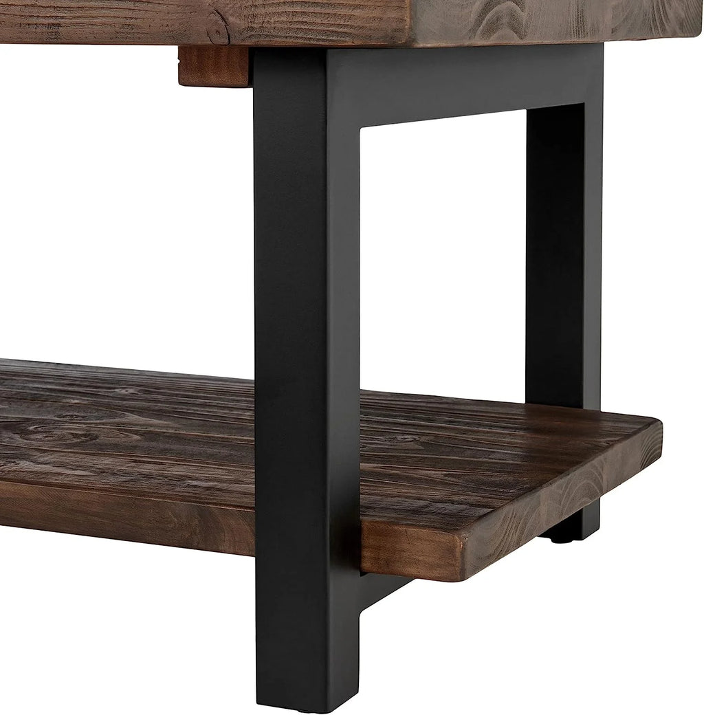 Rustic Industrial Metal and Solid Wood Coffee Table 42 in x 24 in x 18 in Brown E96563