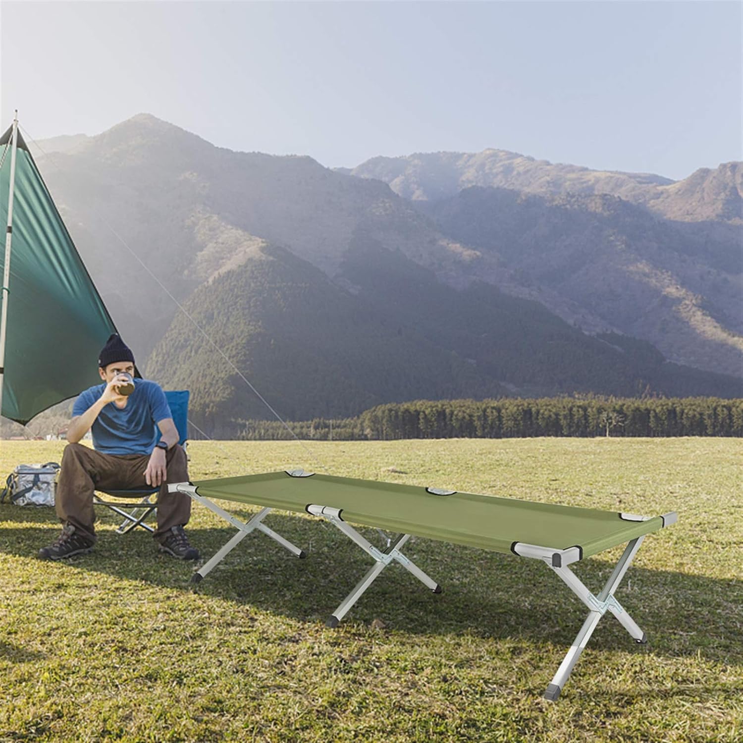 Army Green Portable Foldable Camping Cot with Carrying Bag L8289