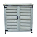 Green Outdoor Potting Bench with Metal Top and Wooden Storage Cabinet Z3664