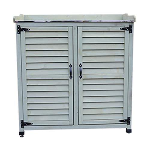 Green Outdoor Potting Bench with Metal Top and Wooden Storage Cabinet Z3664