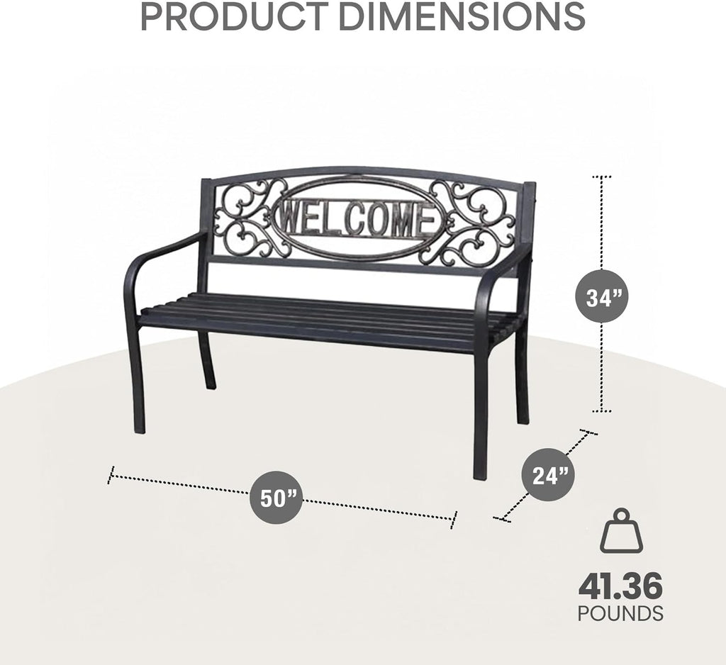 Black Powder Coated Steel Park Bench F356