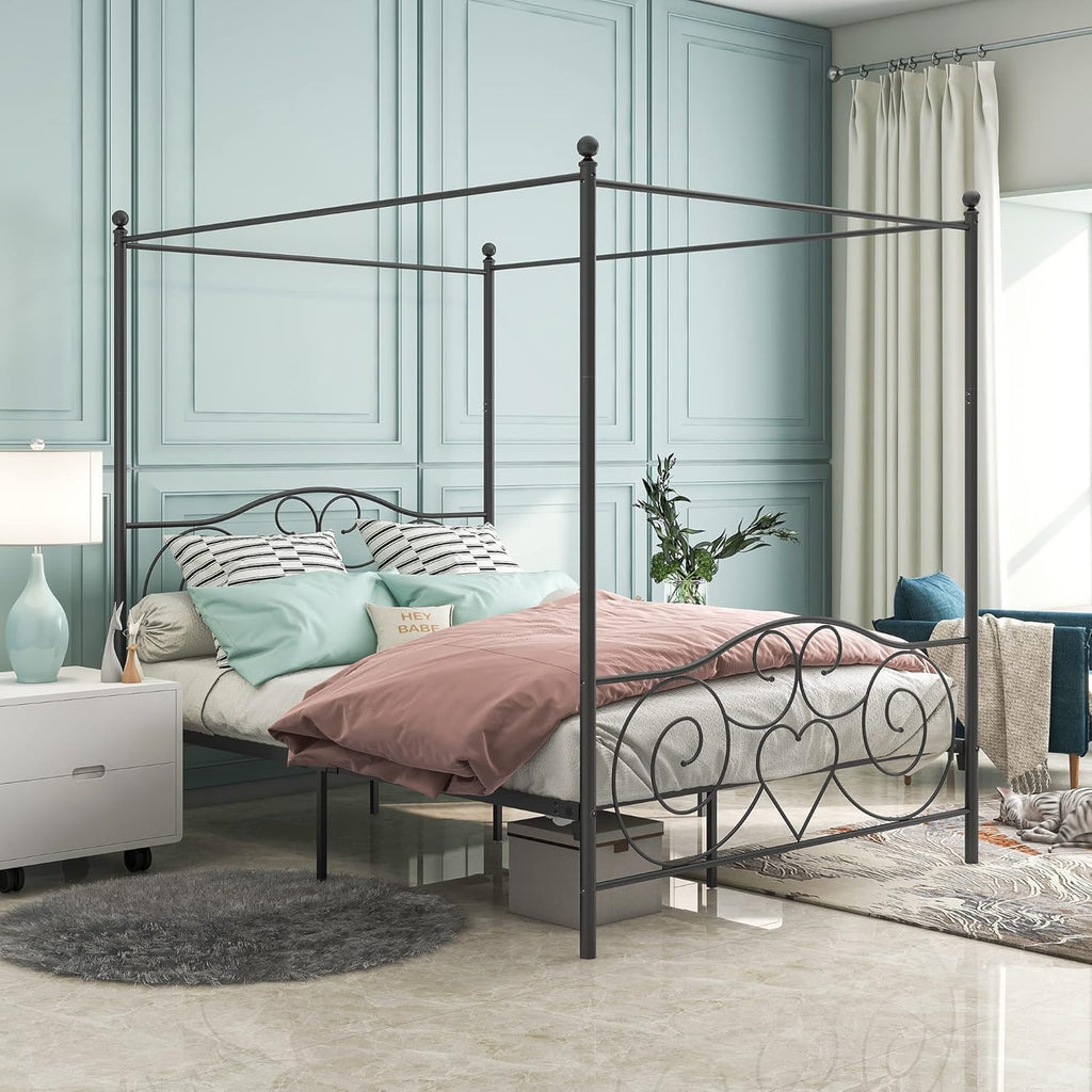 Black Metal Canopy Bed Frame Queen D851