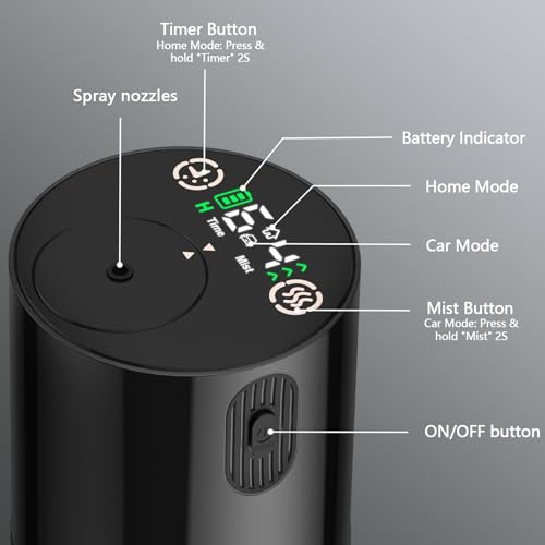 Mini Battery Operated Waterless Diffuser with 4 Mist Level Timers Auto-off S73769