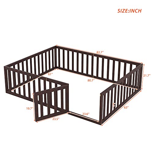 Twin Size Solid Wood Floor Bed Frame with Safety Fence X23444
