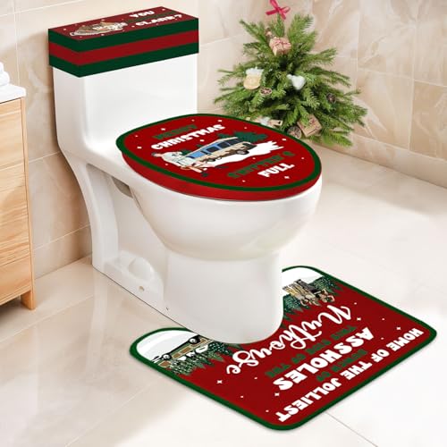 Set of 4 Toilet Seat Cover Sets with Toilet Lid Cover Toilet Seat Cover Rug Tank Cover W514324