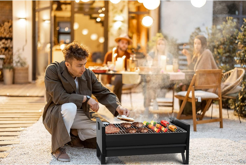 2 IN 1 Charcoal Grill Rotisserie Kit with 3 Stainless Steel Rotating Baskets and 24 In Grill Grate P712961