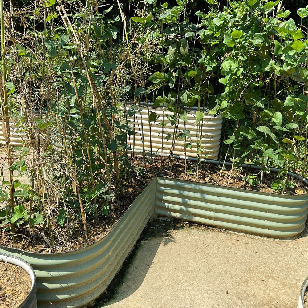17" Tall L-Shaped Modular Corrugated Metal Raised Garden Beds Green Y791