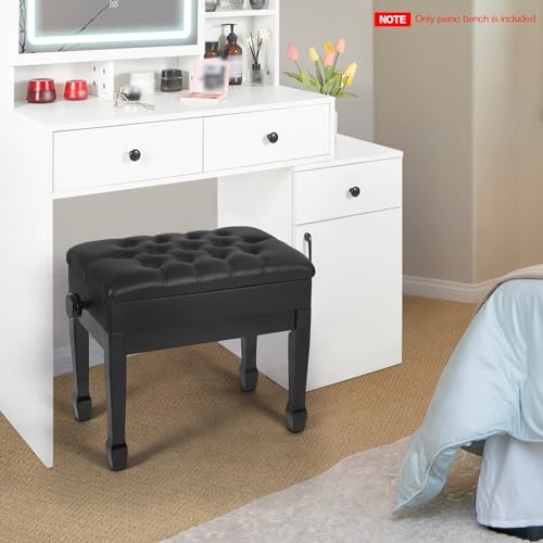 Brown Wooden Piano Bench with Storage and PU Leather Cushion F137983