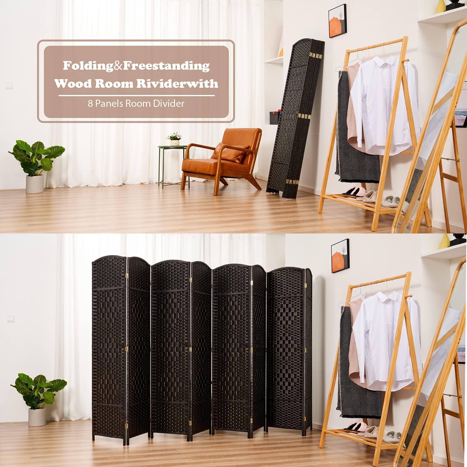 Coffee 8-Panel Tall Folding Privacy Screen I8733