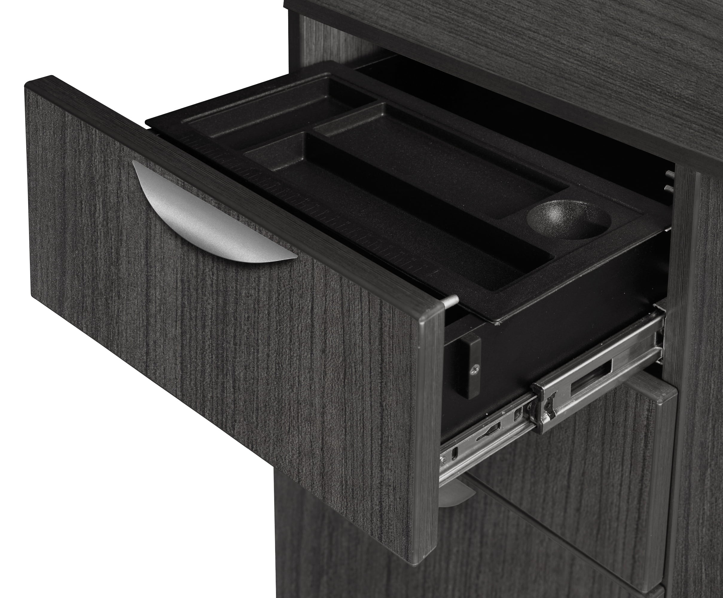 Ash Grey Bow Front Office Desk with Double Pedestal Drawer Unit B519392