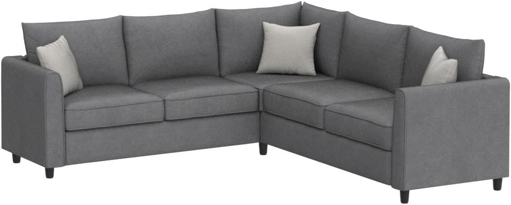 Grey Upholstered L Shape Sectional Sofa with 3 Pillows M891