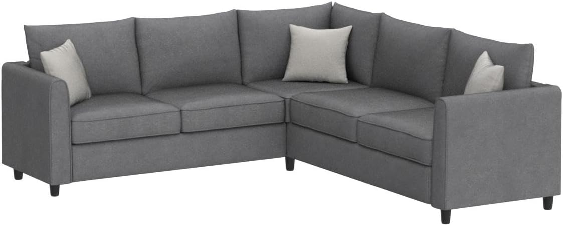 Grey Upholstered L Shape Sectional Sofa with 3 Pillows M891