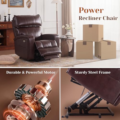 Leather Power Lift Recliner Chair with Heat & Massage C9645