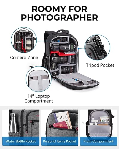 Black Expandable Camera Backpack with 15.6" Laptop Compartment P205