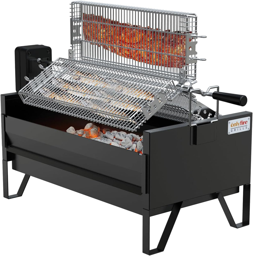 2 IN 1 Charcoal Grill Rotisserie Kit with 3 Stainless Steel Rotating Baskets and 24 In Grill Grate P712961