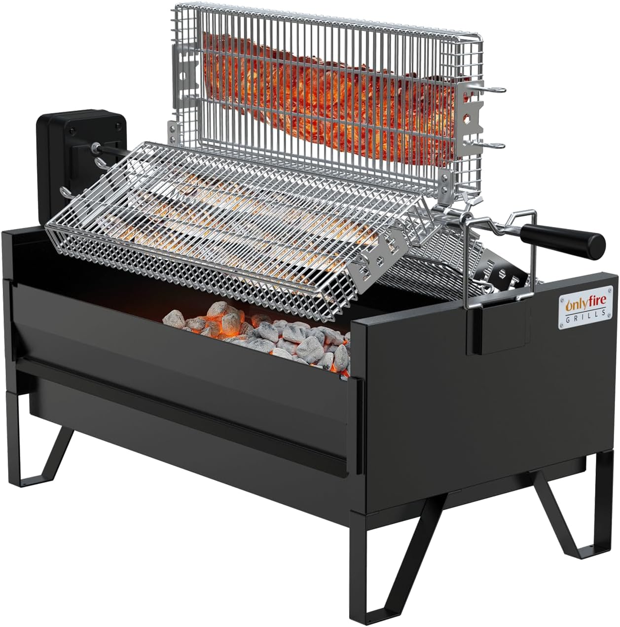 2 IN 1 Charcoal Grill Rotisserie Kit with 3 Stainless Steel Rotating Baskets and 24 In Grill Grate P712961