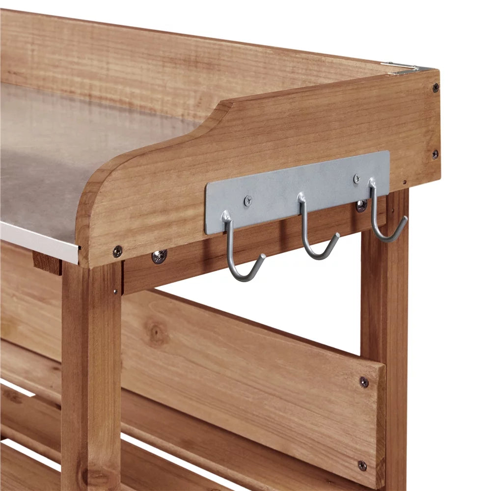 Brown Outdoor Potting Bench Table with Storage Shelf H120
