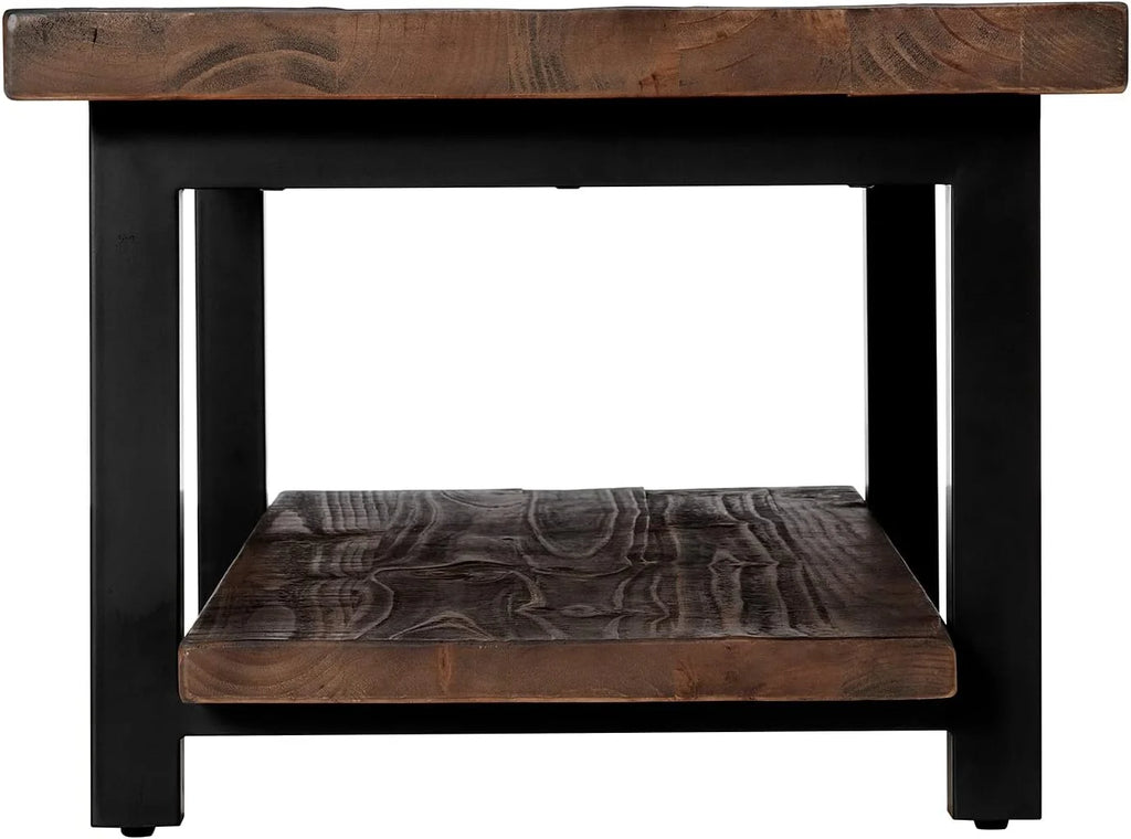 Rustic Industrial Metal and Solid Wood Coffee Table 42 in x 24 in x 18 in Brown E96563