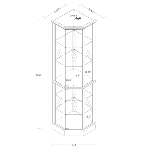Walnut Wooden Curio Cabinet with Tempered Glass Door F45228
