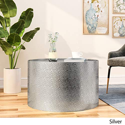 Silver Round Coffee Table with Hammered Iron U321