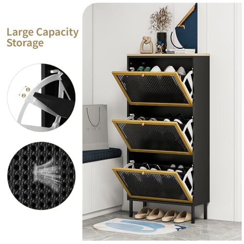 Natural Rattan Shoe Cabinet with 3 Flip Drawers I260496