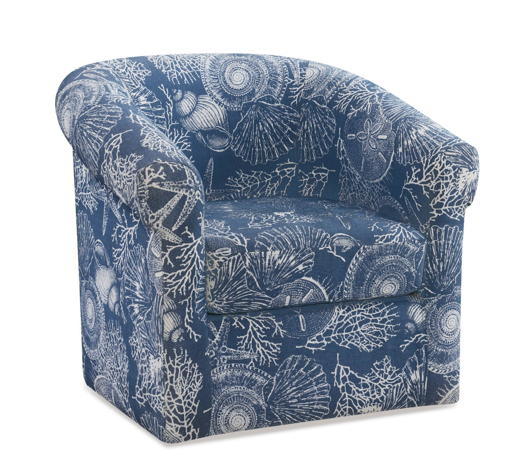 Ocean Blue and White Coastal Pattern Swivel Club Chair N11064