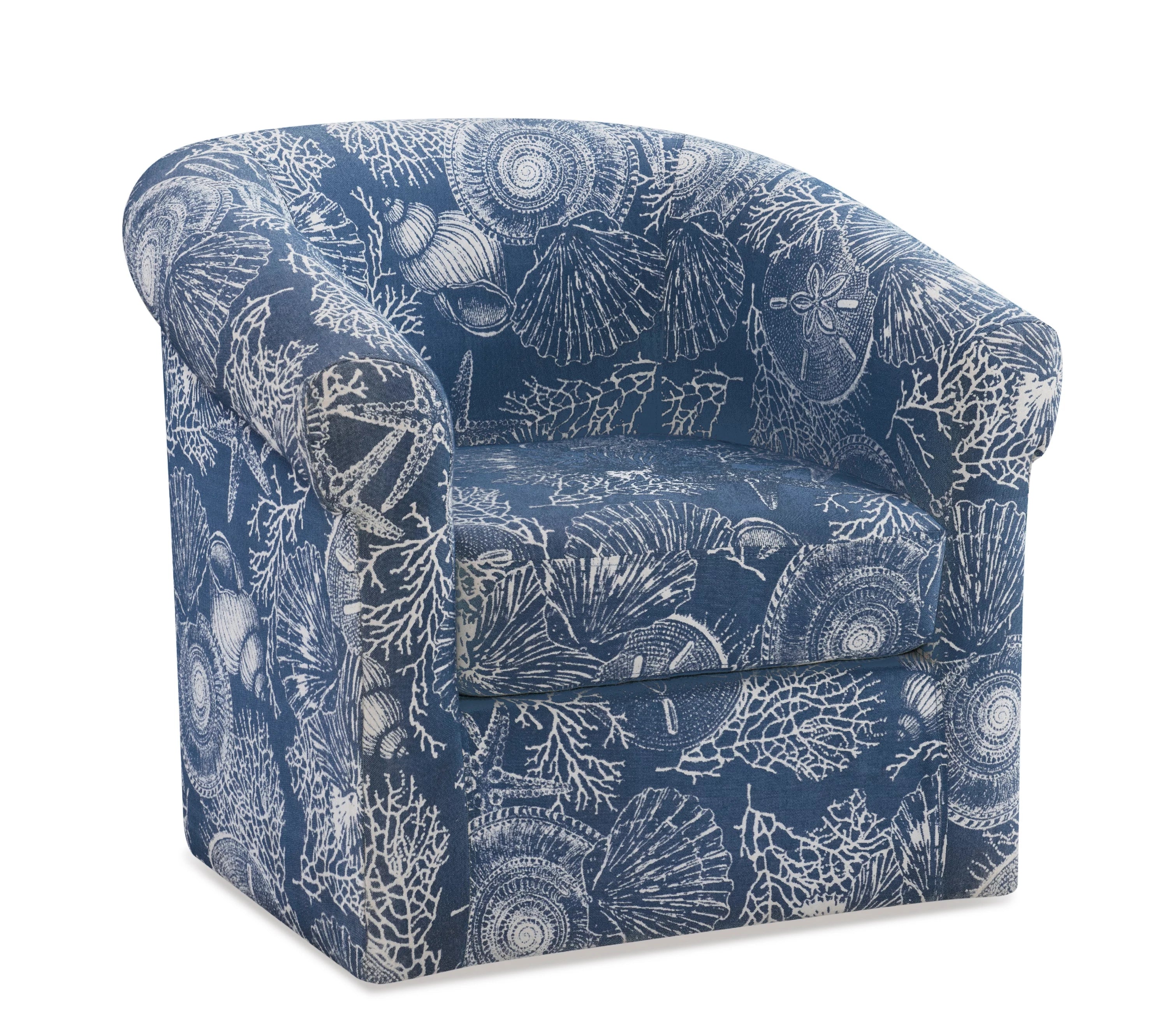 Ocean Blue and White Coastal Pattern Swivel Club Chair N11064