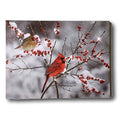 LED Cardinals Canvas Print Lighted Picture with Cardinal Couple and Holiday Berries H521