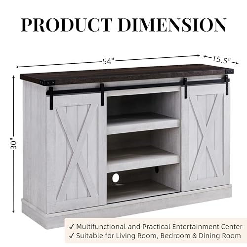 Rustic Oak Wood TV Stand with Sliding Barn Door Y47859