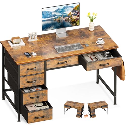 Rustic Brown 40 Inch Computer Desk with 6 Drawers S5437