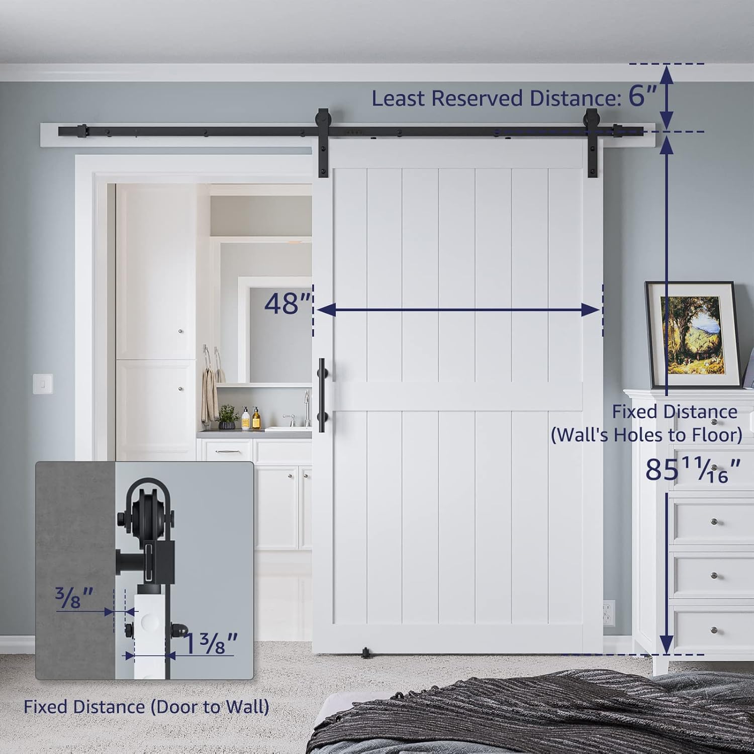 White MDF Sliding Barn Door with Hardware Kit O1940