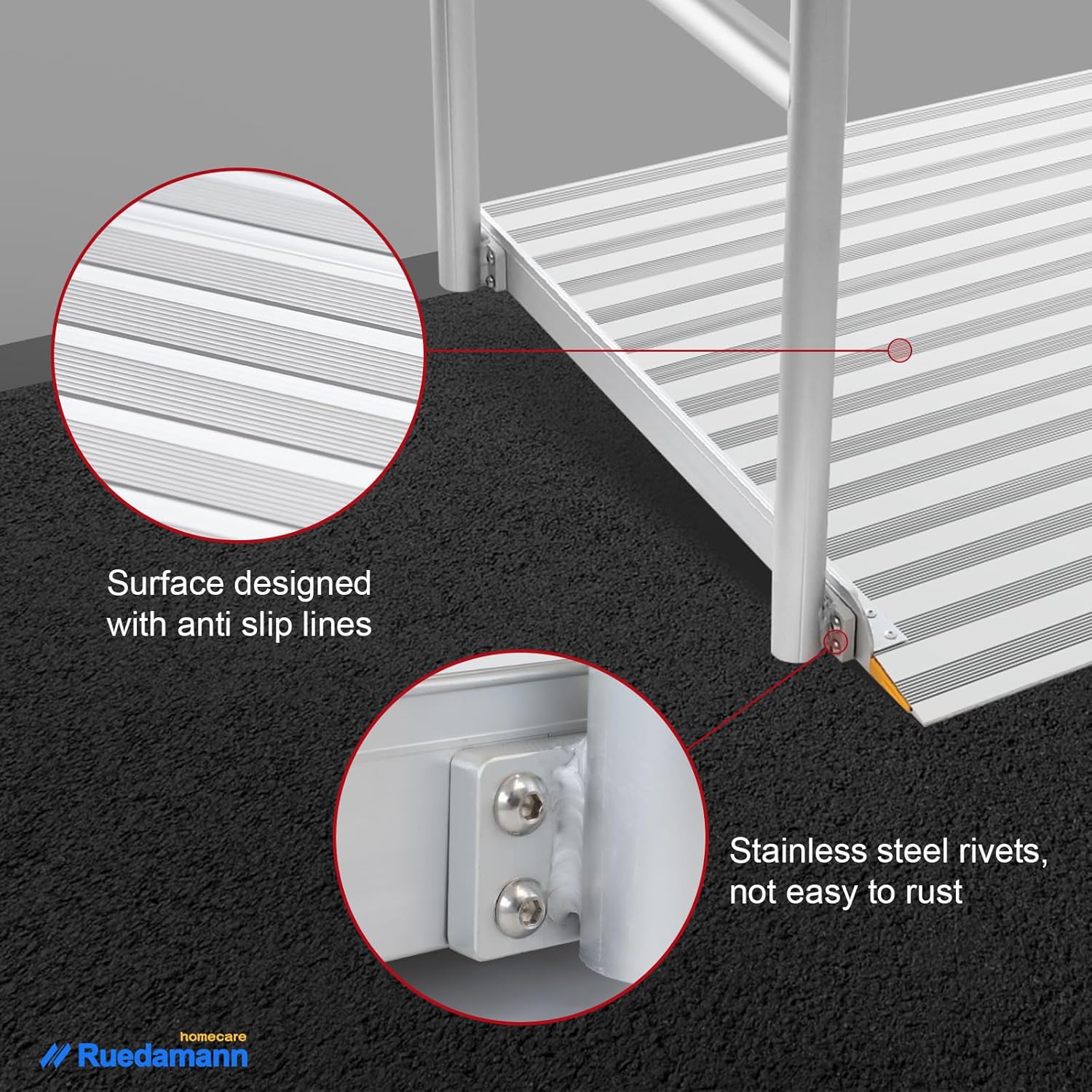 Aluminum Wheelchair Ramp with Handrails, 600 Lbs Capacity, Non-Slip A426001
