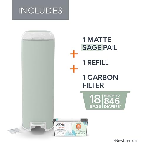 Diaper Pail Stone Grey Stainless Steel with 1 Refill 18 Bags J153