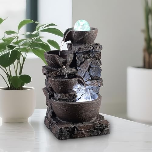 4-Tier Stone Tabletop Fountain with LED Lights W9132