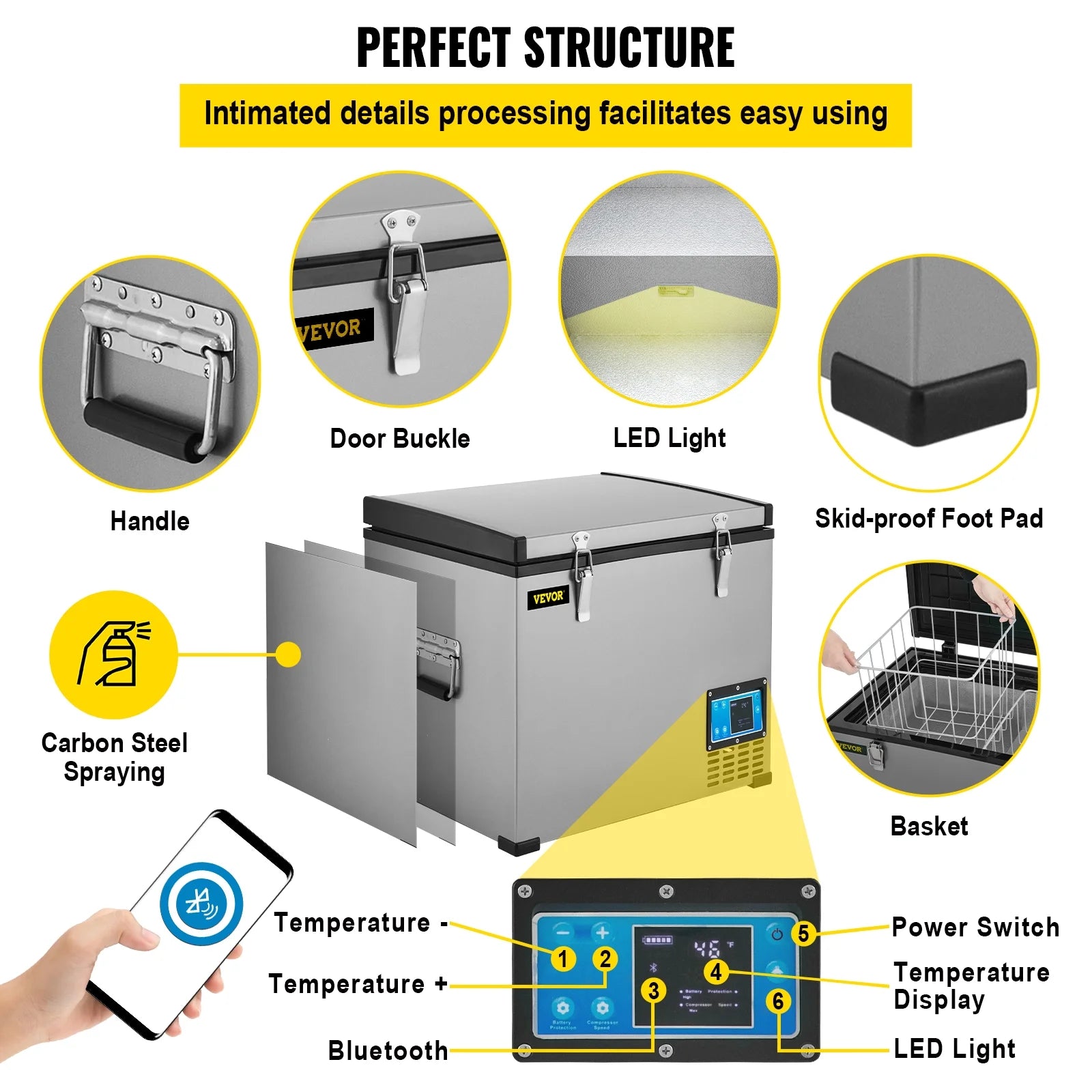 48 Qt 12v Portable Freezer with Single Zone Electric Compressor Cooler D334